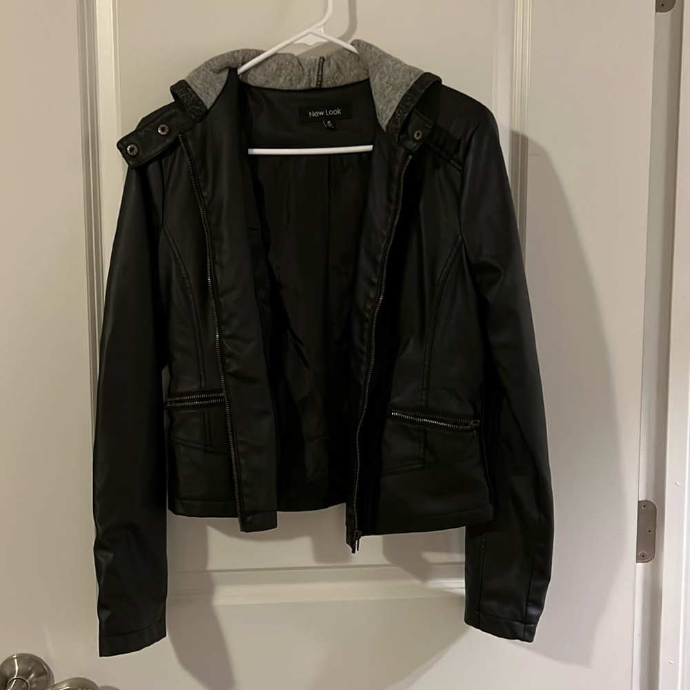 New look vegan leather jacket with hood